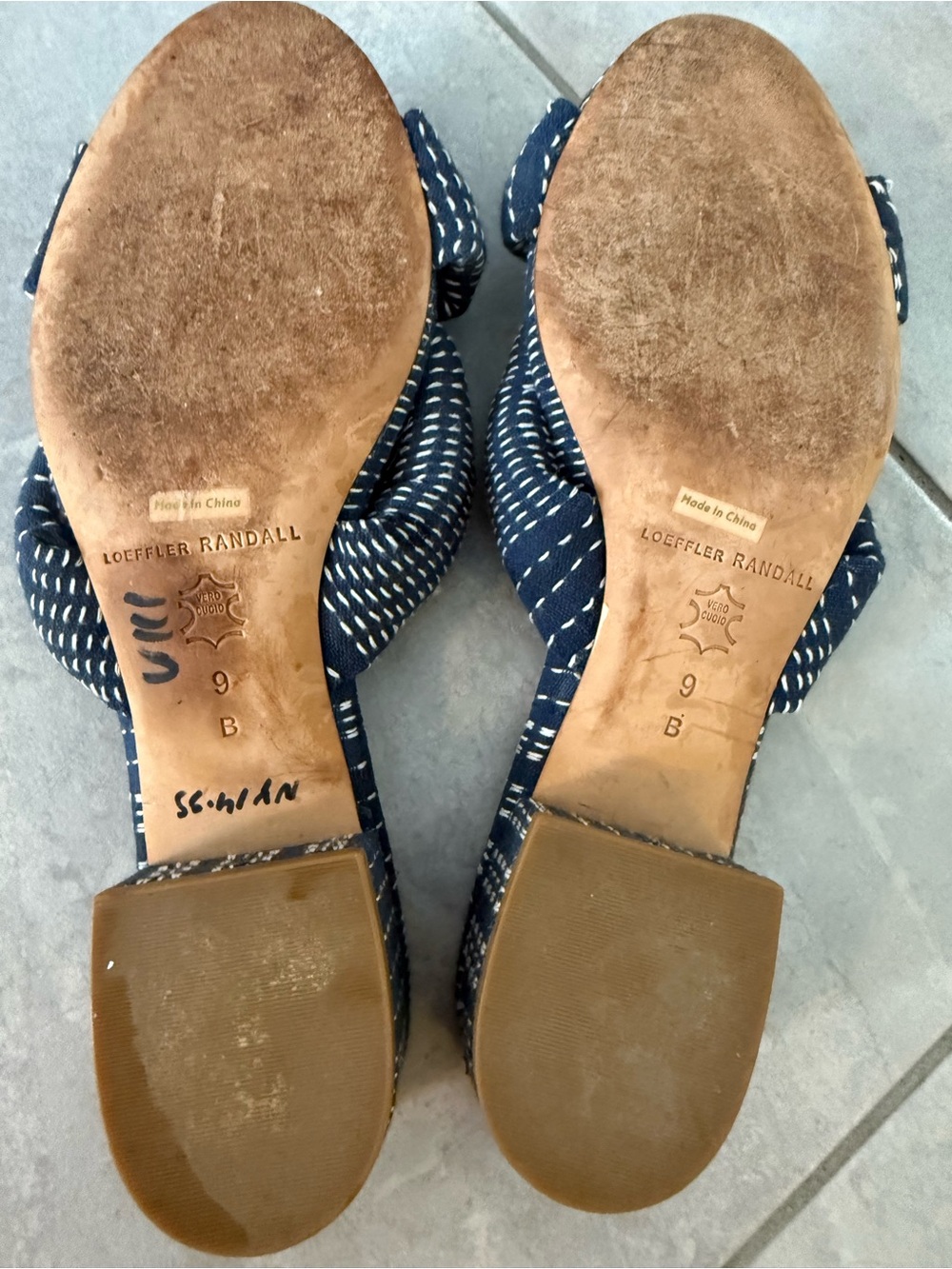 Loeffler Randall Elsie Blue White Woven Boho Fabric Block Heel Sandals Slides 9 - Picture 8 of 10